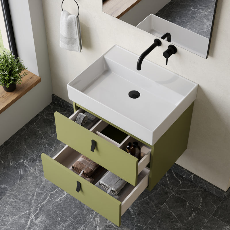 Banyetti Invicta Wall Hung Vanity Unit with Veneto No Tap Hole Basin - 600mm Sage Green