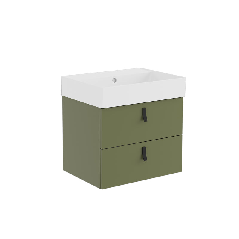 Banyetti Invicta Wall Hung Vanity Unit with Veneto No Tap Hole Basin - 600mm Sage Green