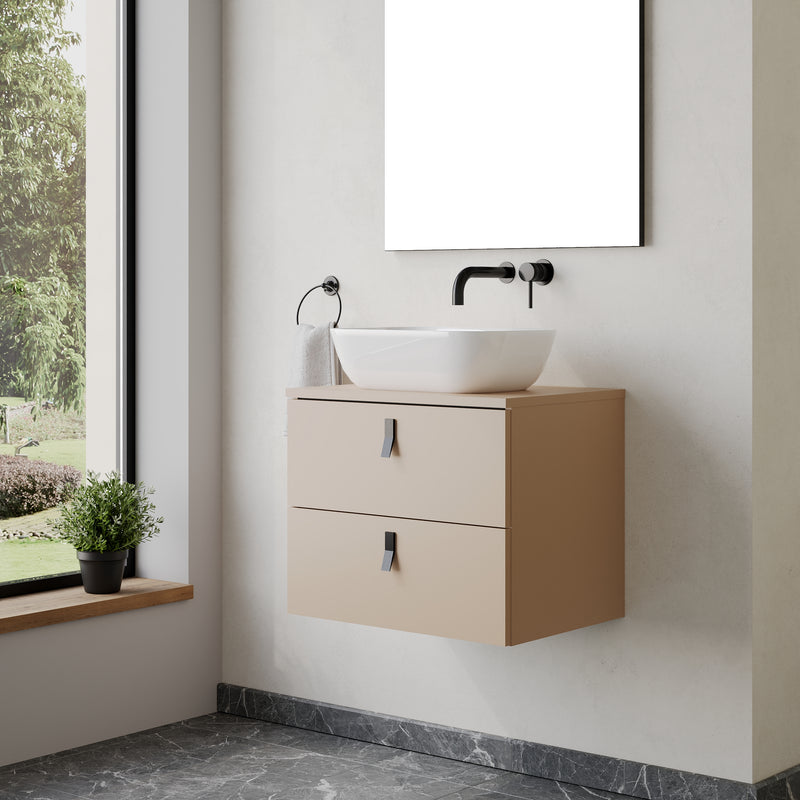 Banyetti Invicta Wall Hung Vanity Unit with Matching Worktop - 600mm Cashmere