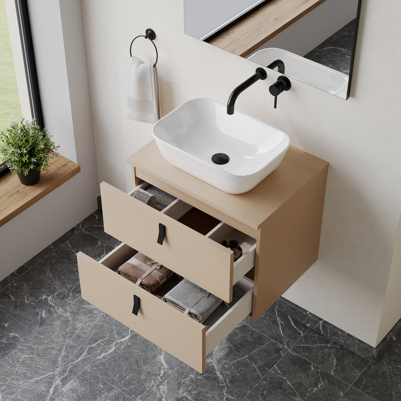 Banyetti Invicta Wall Hung Vanity Unit with Matching Worktop - 600mm Cashmere