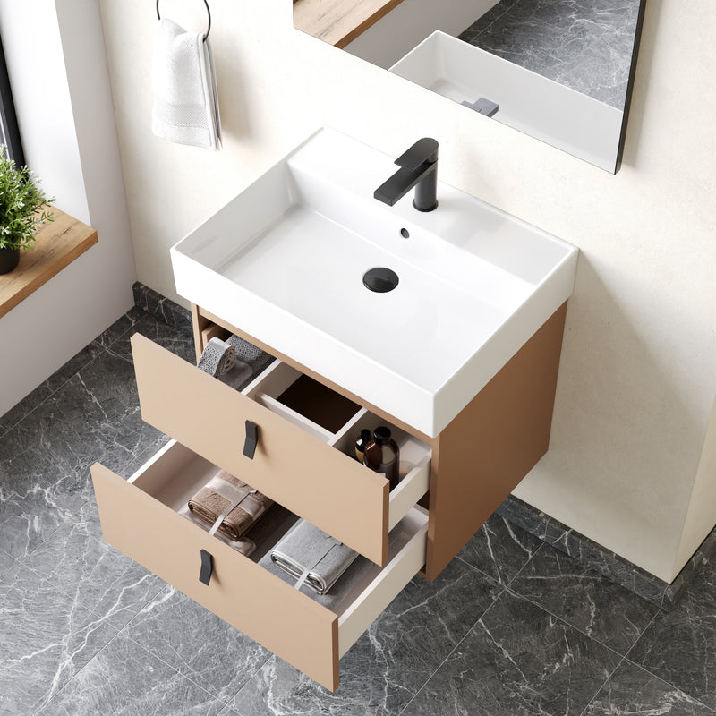 Banyetti Invicta Wall Hung Vanity Unit with Veneto 1 Tap Hole Basin - 600mm Cashmere
