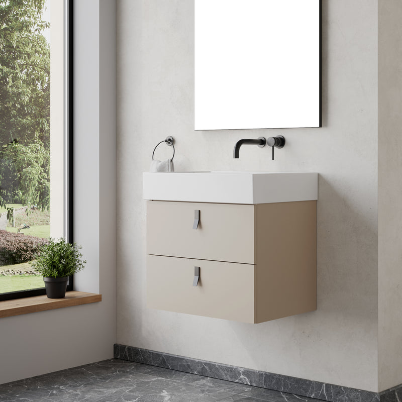 Banyetti Invicta Wall Hung Vanity Unit with Veneto No Tap Hole Basin - 600mm Cashmere