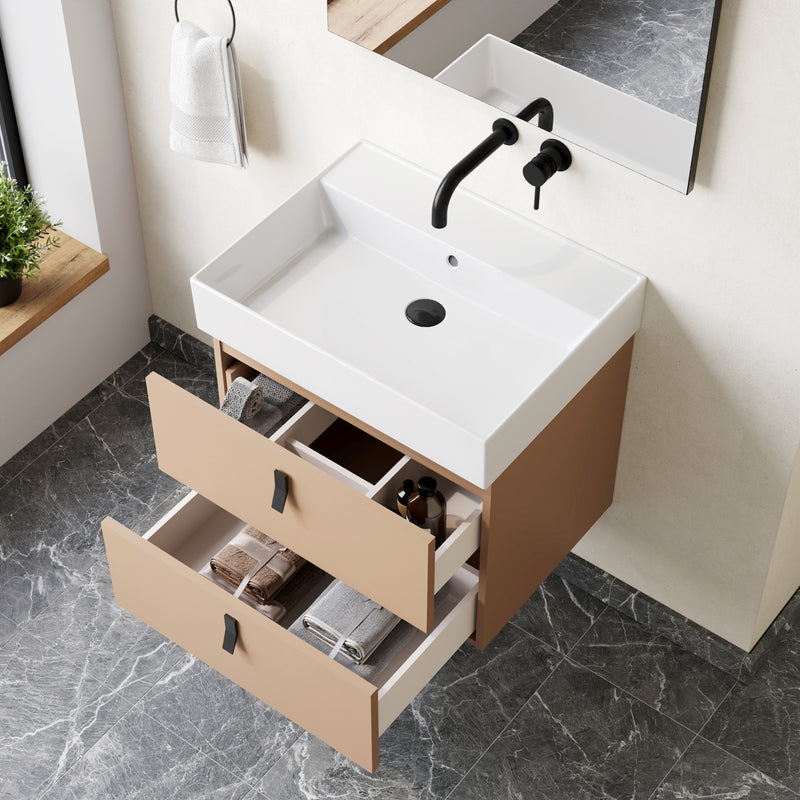 Banyetti Invicta Wall Hung Vanity Unit with Veneto No Tap Hole Basin - 600mm Cashmere
