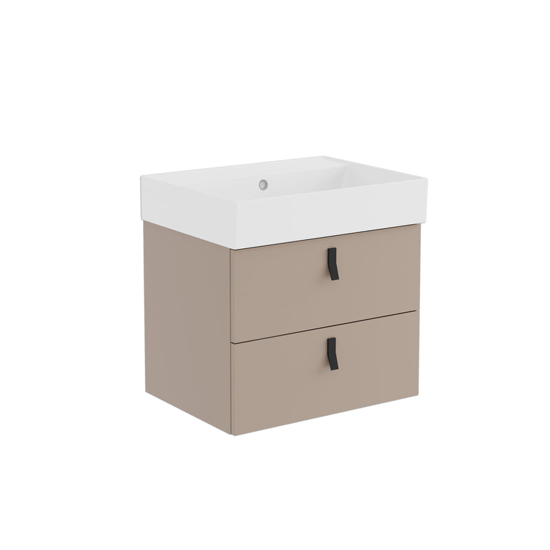 Banyetti Invicta Wall Hung Vanity Unit with Veneto No Tap Hole Basin - 600mm Cashmere
