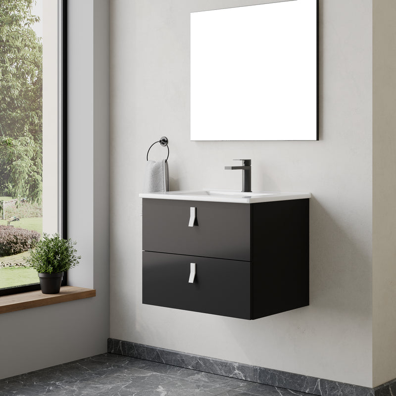 Banyetti Invicta Wall Hung Vanity Unit with Lira Basin - 600mm Matt Black