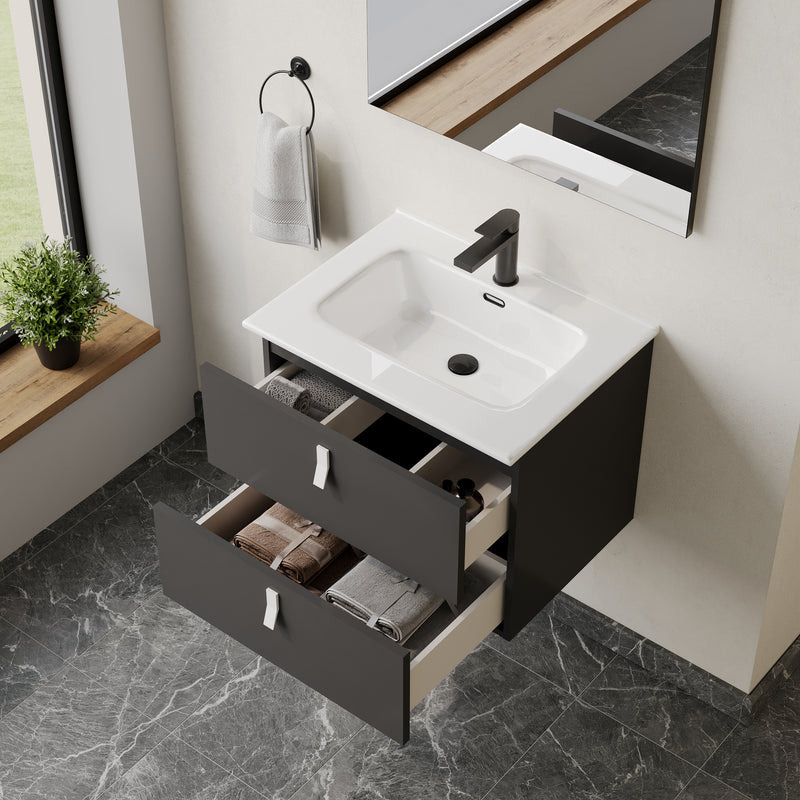 Banyetti Invicta Wall Hung Vanity Unit with Athena Basin - 600mm Matt Black