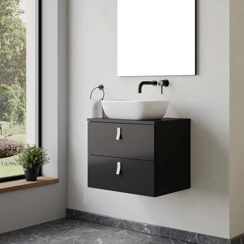 Banyetti Invicta Wall Hung Vanity Unit with Matching Worktop - 600mm Matt Black