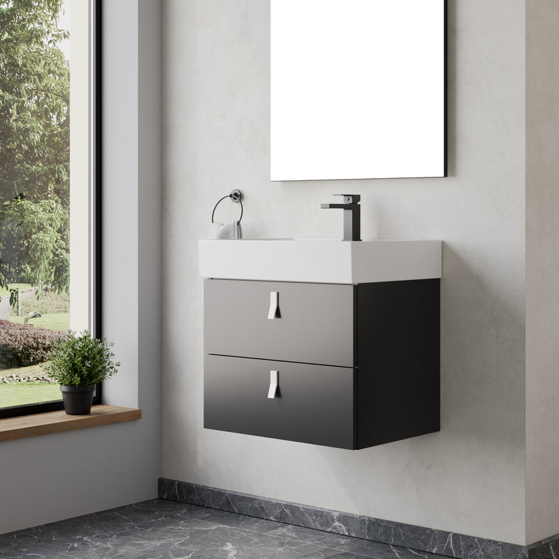 Banyetti Invicta Wall Hung Vanity Unit with Veneto 1 Tap Hole Basin - 600mm Matt Black