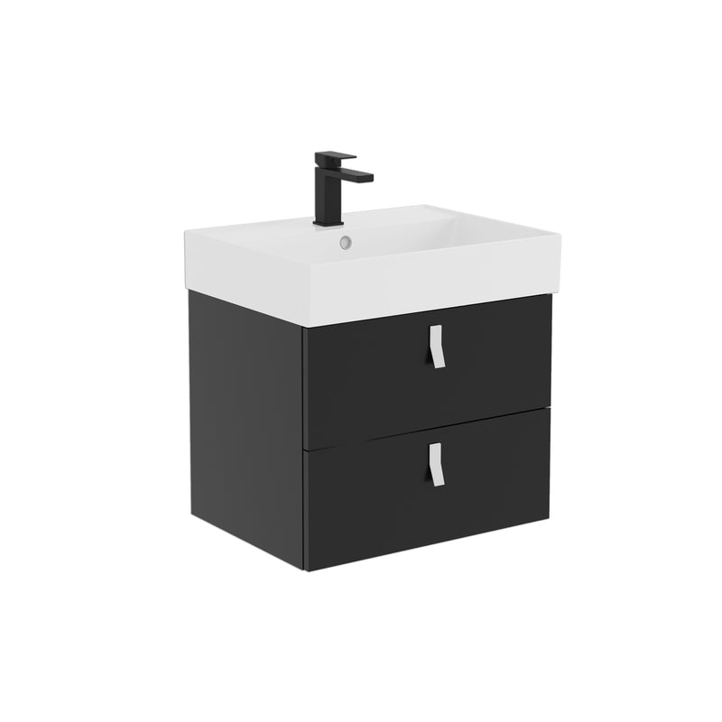 Banyetti Invicta Wall Hung Vanity Unit with Veneto 1 Tap Hole Basin - 600mm Matt Black
