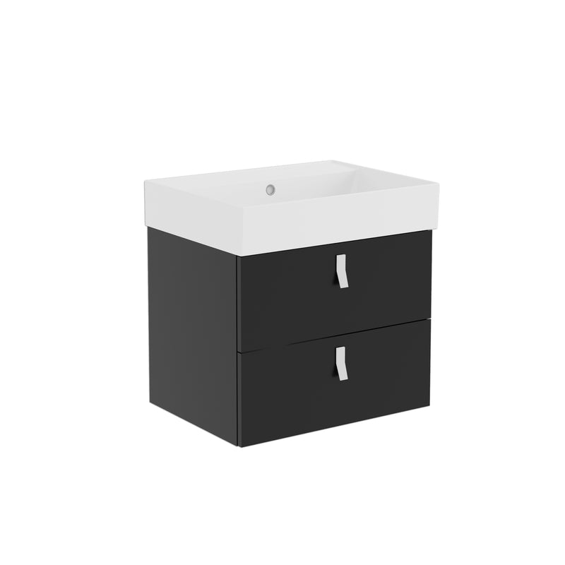 Banyetti Invicta Wall Hung Vanity Unit with Veneto No Tap Hole Basin - 600mm Matt Black