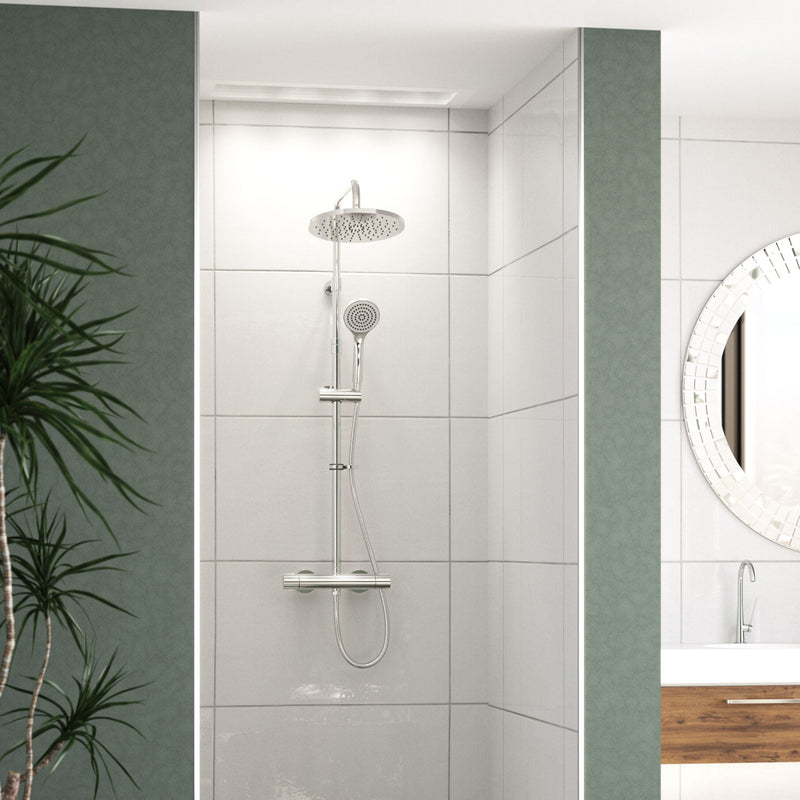 ATC Enzo Safe-Touch Dual Outlet Thermostatic Shower System with Overhead Soaker & Handset - Chrome