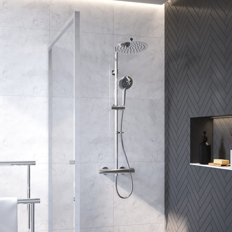ATC Enzo Deluxe Safe-Touch Thermostatic Dual Outlet Shower with Overhead Soaker & Handset - Chrome