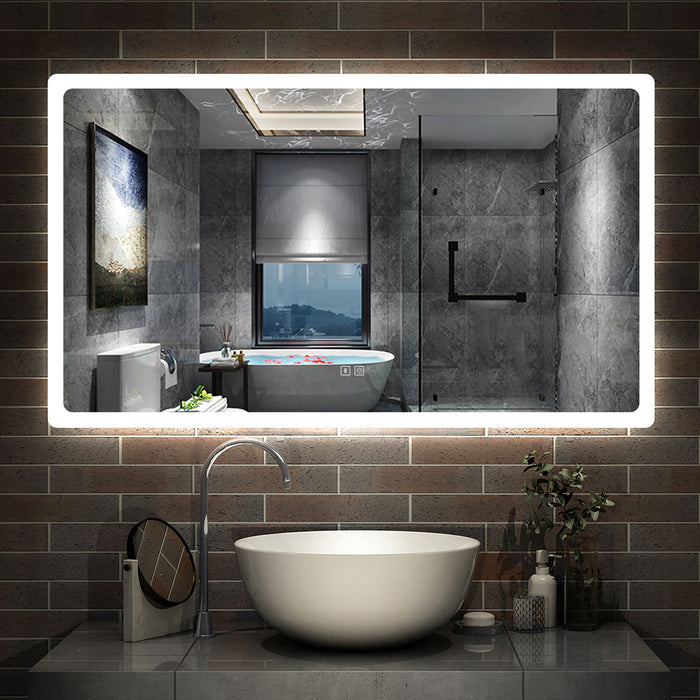 LED bathroom mirror with demister pad & Bluetooth speaker – front view illuminated rectangular bathroom mirror