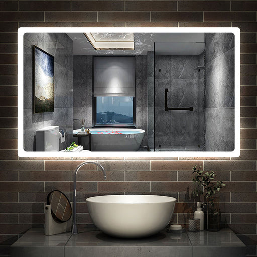 LED bathroom mirror with demister pad & Bluetooth speaker – front view illuminated rectangular bathroom mirror