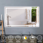 LED bathroom mirror with demister – bathroom scene with mirror switched on, showing clear reflection after steam