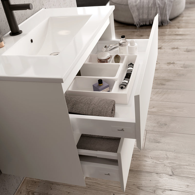 Banyetti Kameo 800mm Wall Hung 1 Drawer Vanity Unit with Basin - Matt White