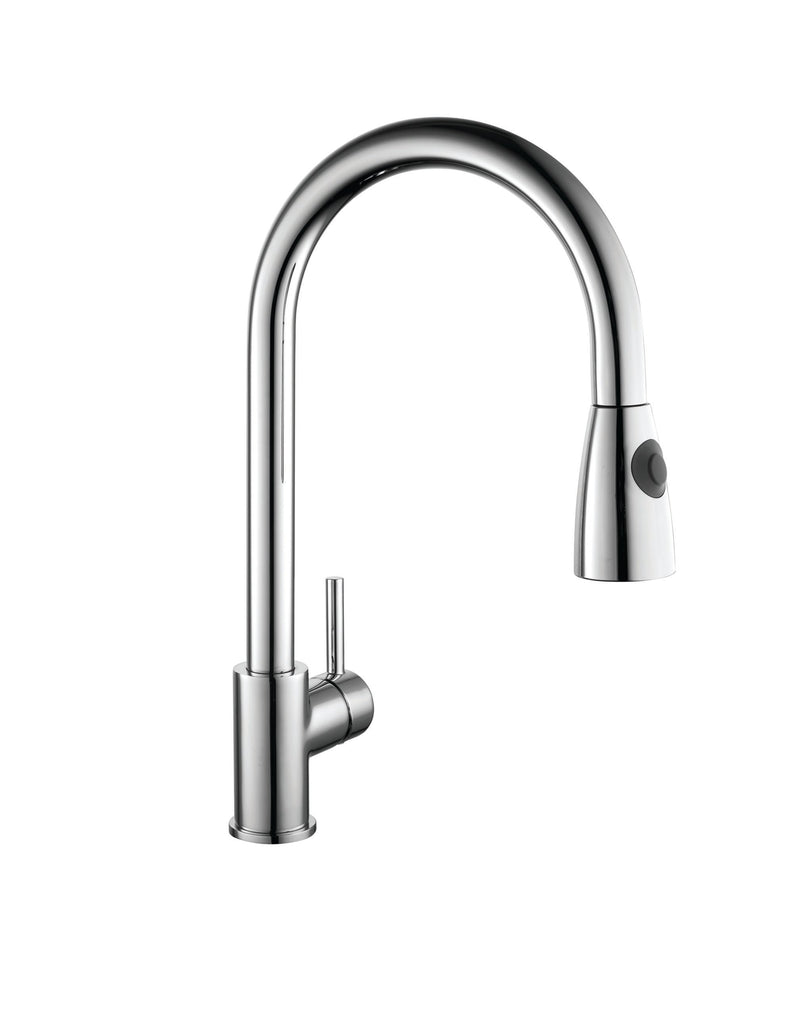 Kitchen sink mixer tap with pull out spray – front view of Optima mixer in chrome finish