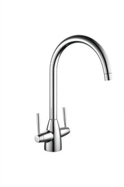 Dual lever mono sink mixer chrome – front view of mixer tap with twin lever handles in polished chrome finish