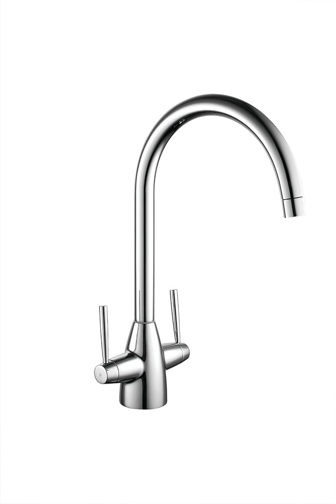 Dual lever mono sink mixer chrome – front view of mixer tap with twin lever handles in polished chrome finish