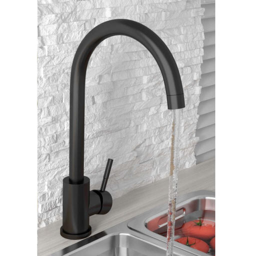 Kitchen mixer tap black – front view of HB Manhattan mono kitchen mixer tap in matt black finish