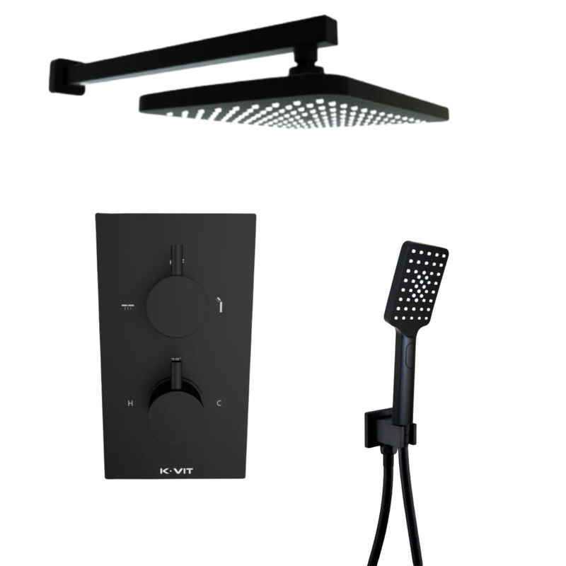 KV Nero Square Thermostatic Concealed Shower with Overhead Drencher and Handset