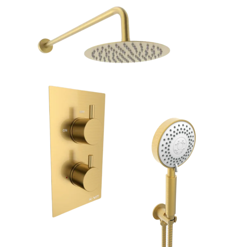 KV Ottone Round Thermostatic Concealed Shower with Overhead Drencher and Handset