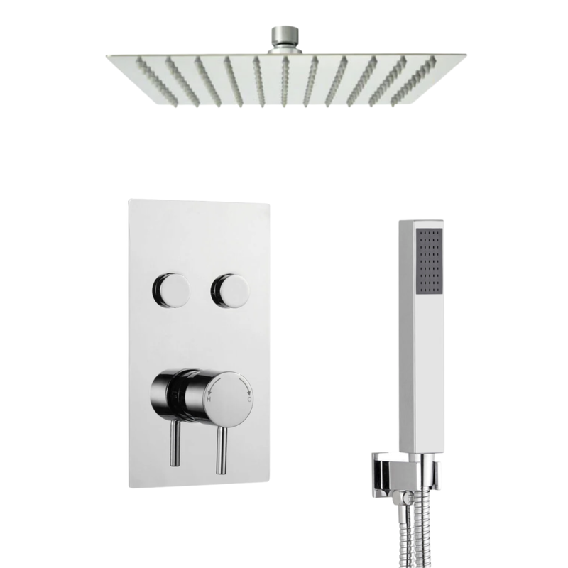 KV Plan Twin Thermostatic Concealed Shower with Overhead Drencher and Handset - Chrome