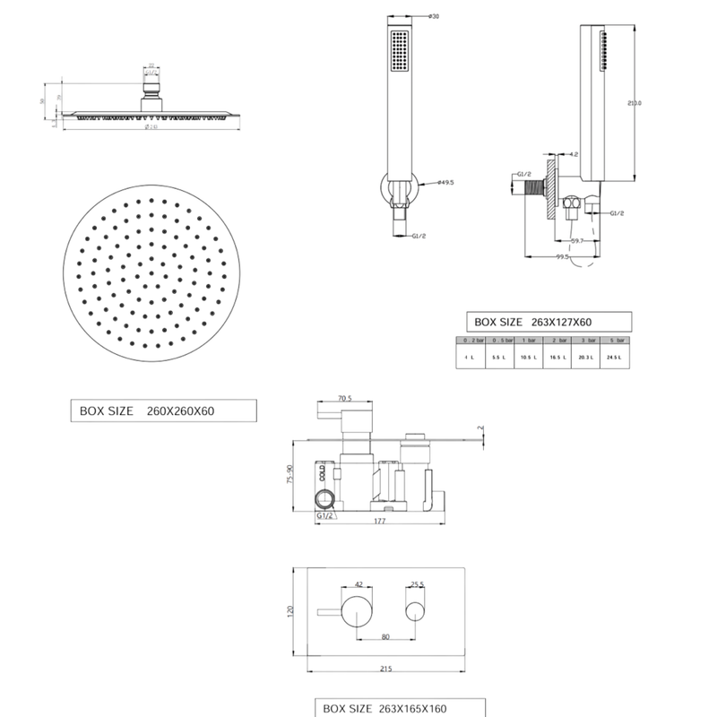 KV Plan Single Thermostatic Concealed Shower with Overhead Drencher and HandSet