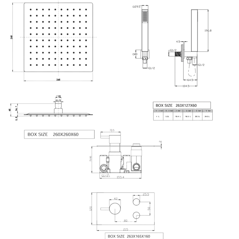 KV Plan Twin Thermostatic Concealed Shower with Overhead Drencher and Handset - Chrome