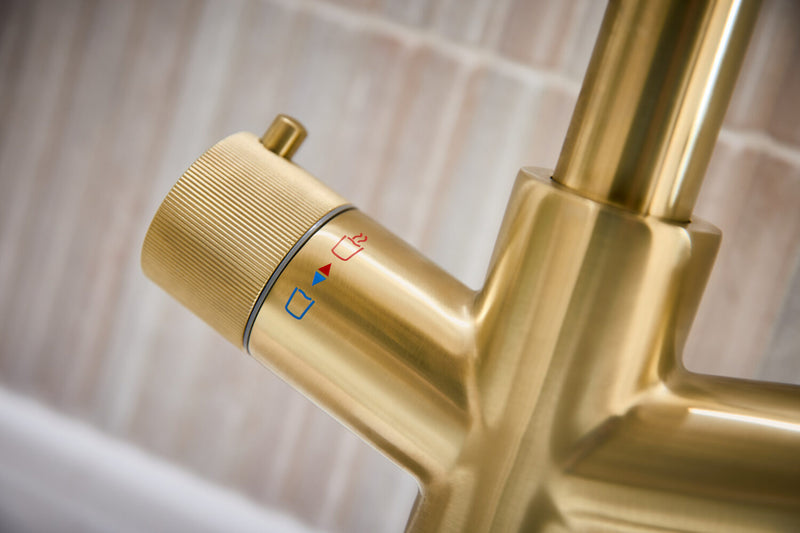 HB KoGE Brushed Brass 4 in 1 Swan Spout Boiling Water Kitchen Tap & Boiler with Flexible Pull Out Hose