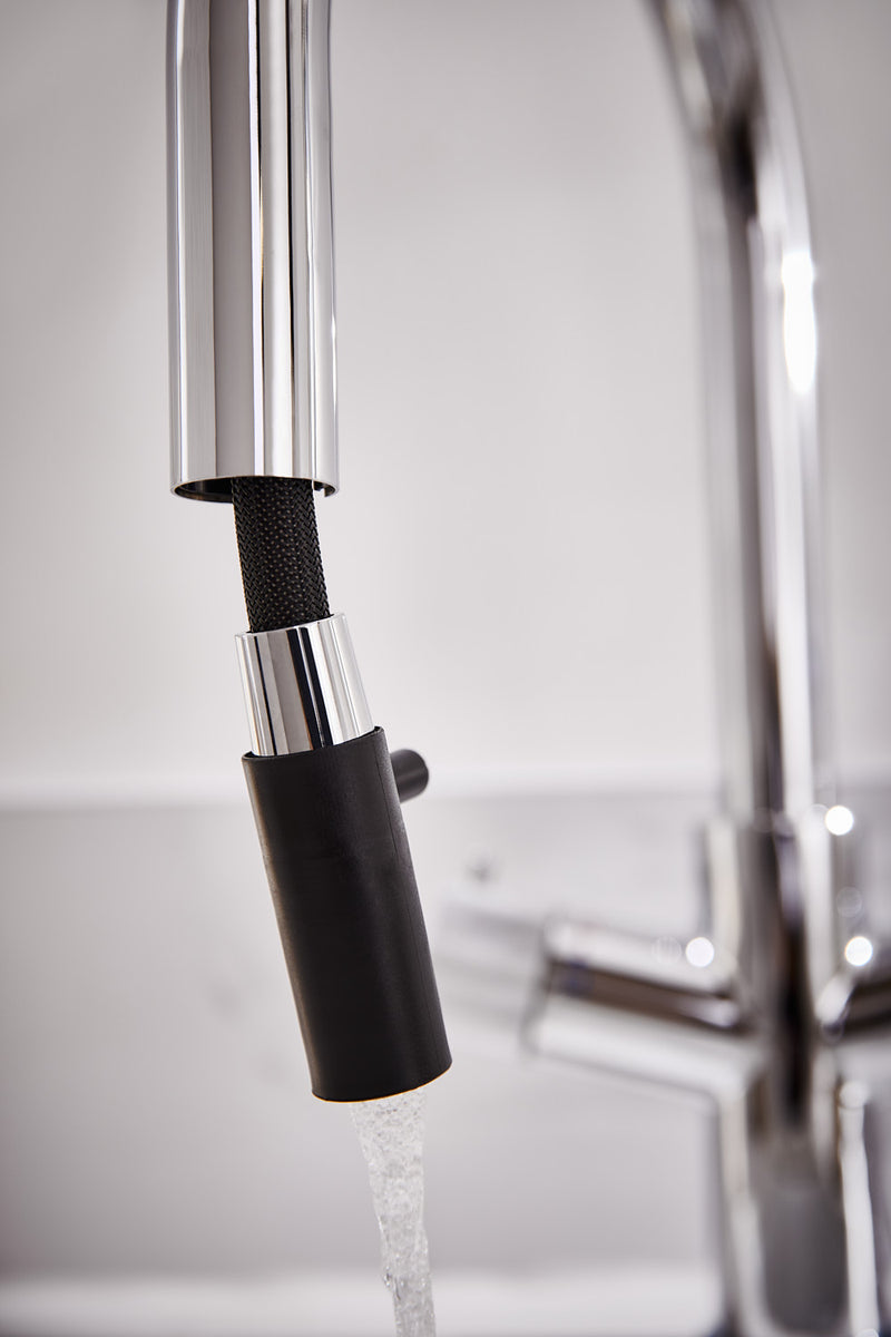 HB KoGE Chrome 4 in 1 Swan Spout Boiling Water Kitchen Tap & Boiler with Flexible Pull Out Hose