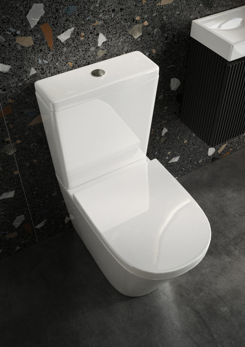 HB Rimless Back to Wall Toilet with Cistern & Seat – Gloss White Ceramic