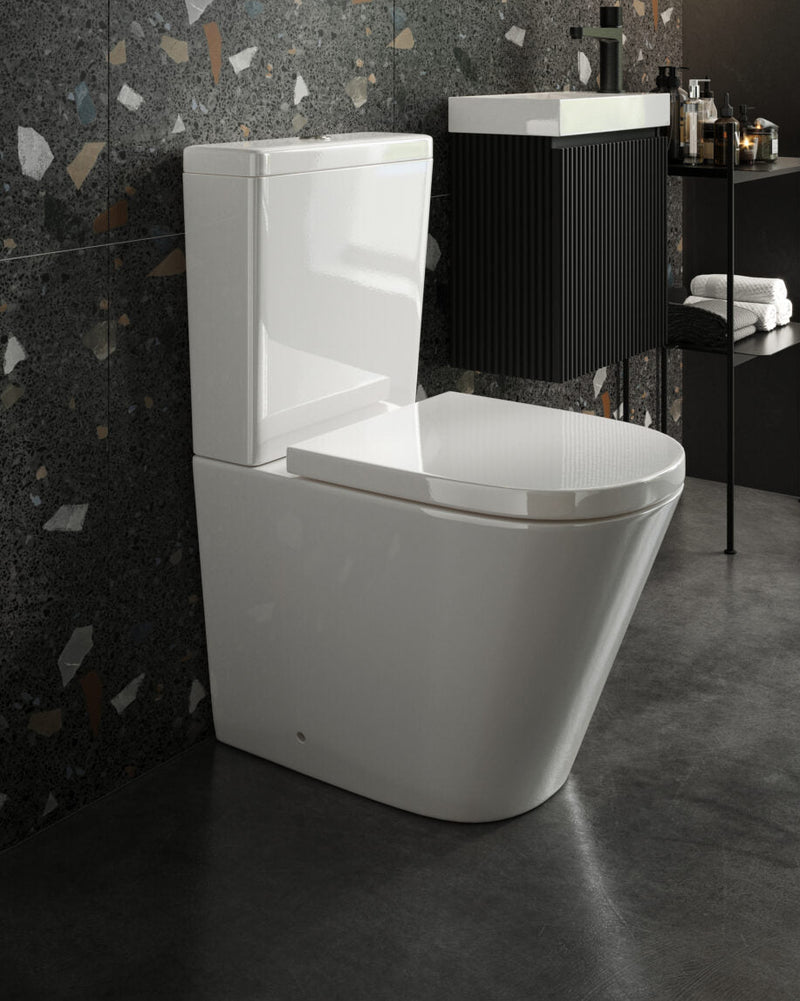 HB Rimless Back to Wall Toilet with Cistern & Seat – Gloss White Ceramic