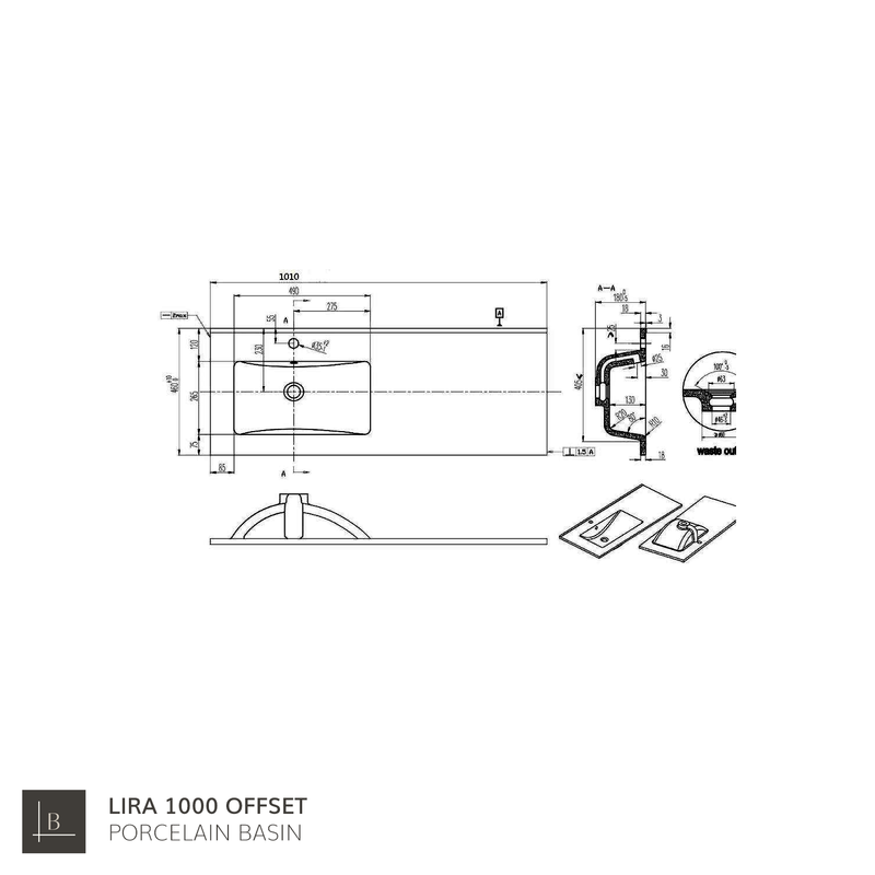 Banyetti Lira Porcelain Basin Offset Sink - Gloss White