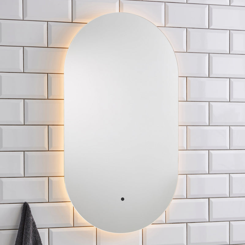 KV Lola 900 x 500mm Curved LED Mirror – 3 Tone Light, Demister, Sensor Switch