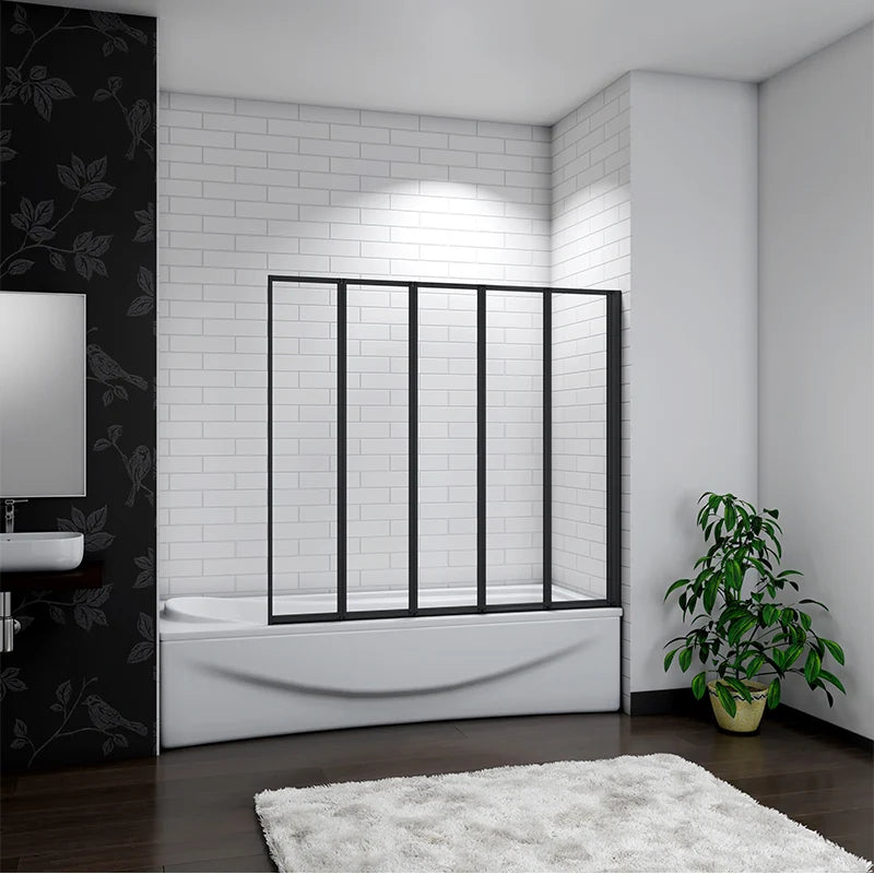 Linea 1200 x 1400mm Black 5-Fold Bath Shower Screen -Matt Black