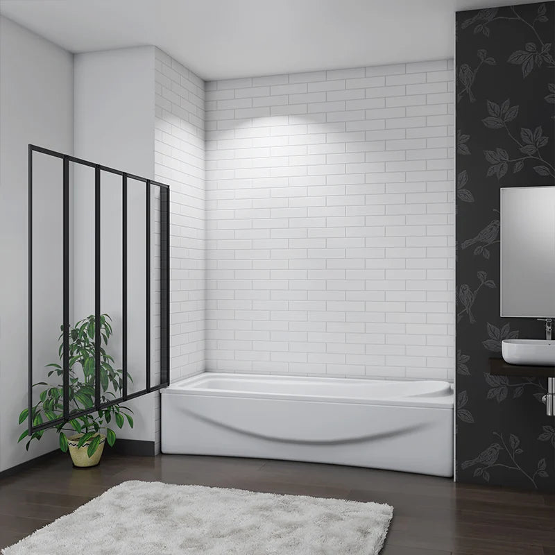 Linea 1200 x 1400mm Black 5-Fold Bath Shower Screen -Matt Black