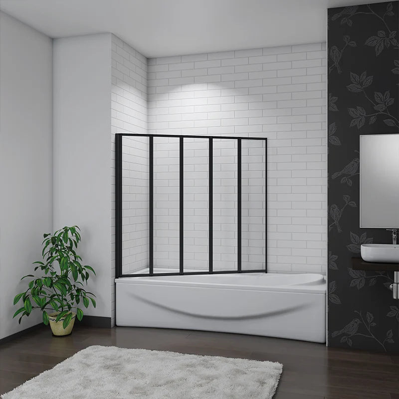 Linea 1200 x 1400mm Black 5-Fold Bath Shower Screen -Matt Black