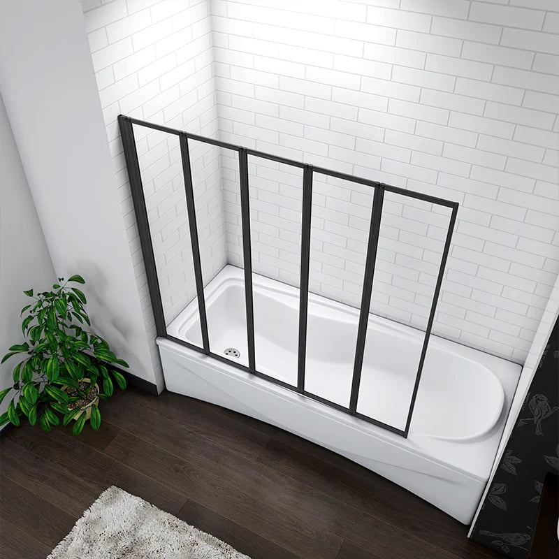 Linea 1200 x 1400mm Black 5-Fold Bath Shower Screen -Matt Black