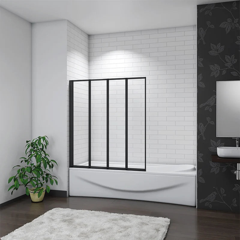 Linea 900 x 1400mm Black 4-Fold Bath Shower Screen