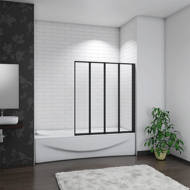Linea 900 x 1400mm Black 4-Fold Bath Shower Screen