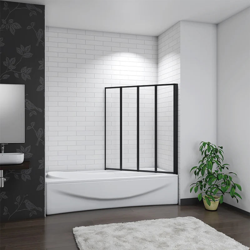 Linea 900 x 1400mm Black 4-Fold Bath Shower Screen