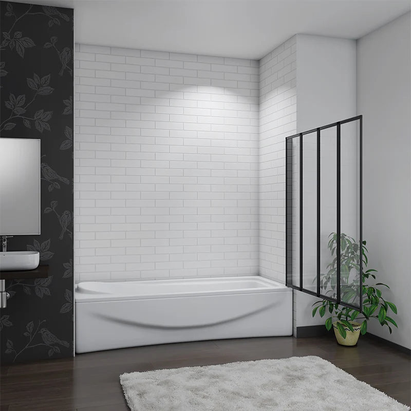 Linea 900 x 1400mm Black 4-Fold Bath Shower Screen