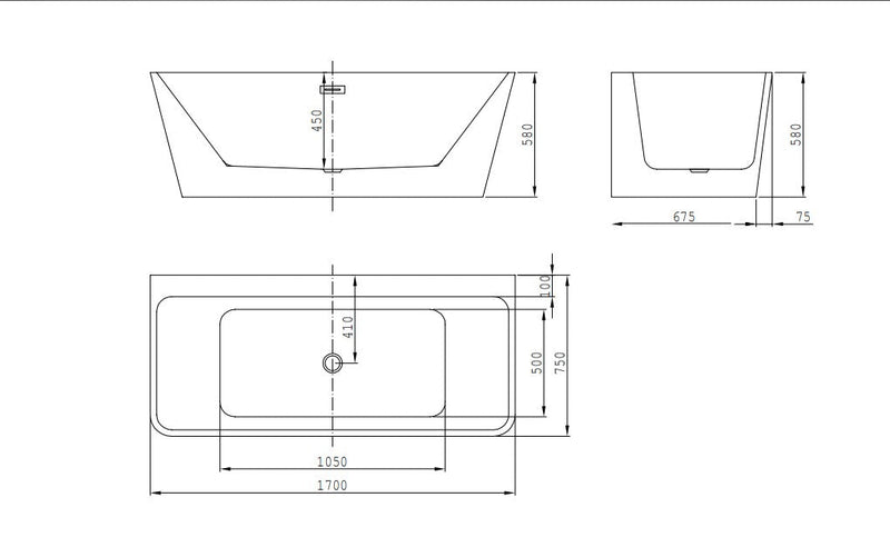 Banyetti London 1700 x 750 Back to Wall Freestanding Acrylic Bath - White