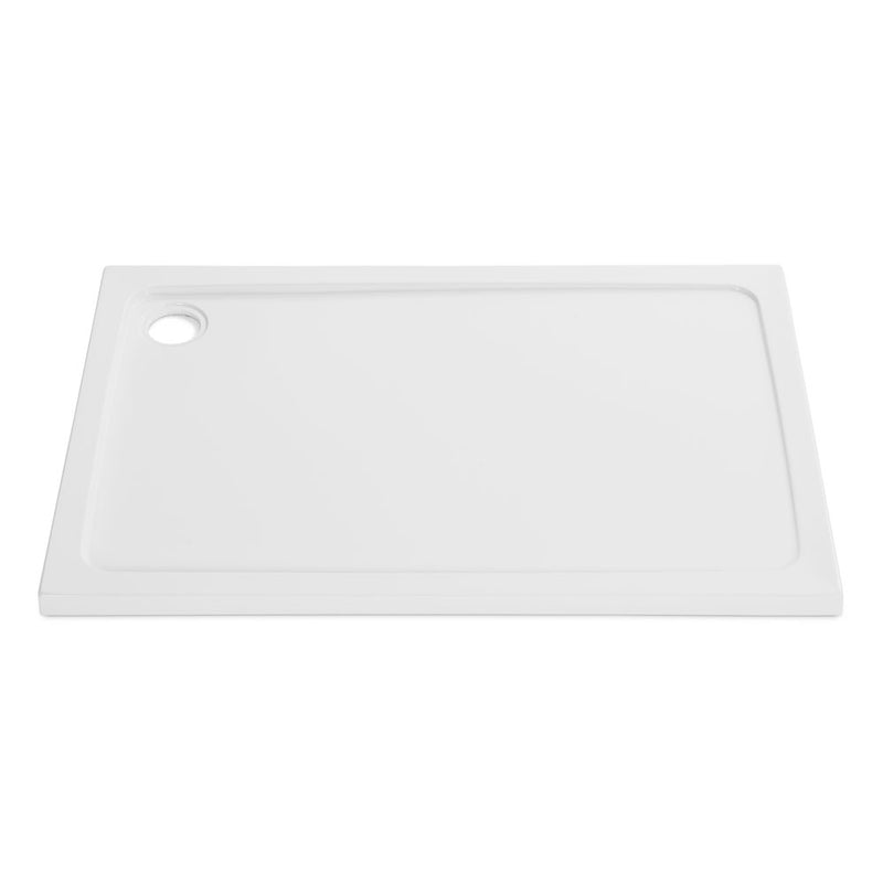 Kartell KVIT low profile stone resin rectangle shower tray in white with slim 45mm profile and fast flow waste included