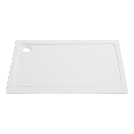 Kartell KVIT low profile stone resin rectangle shower tray in white with slim 45mm profile and fast flow waste included