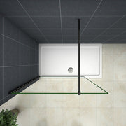 Black framed walk-in shower screen with clear 8mm tempered safety glass