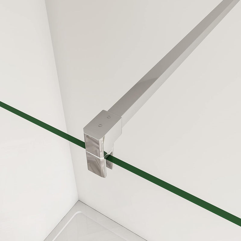 Chrome framed walk-in shower screen with crystal-clear 8mm tempered safety glass