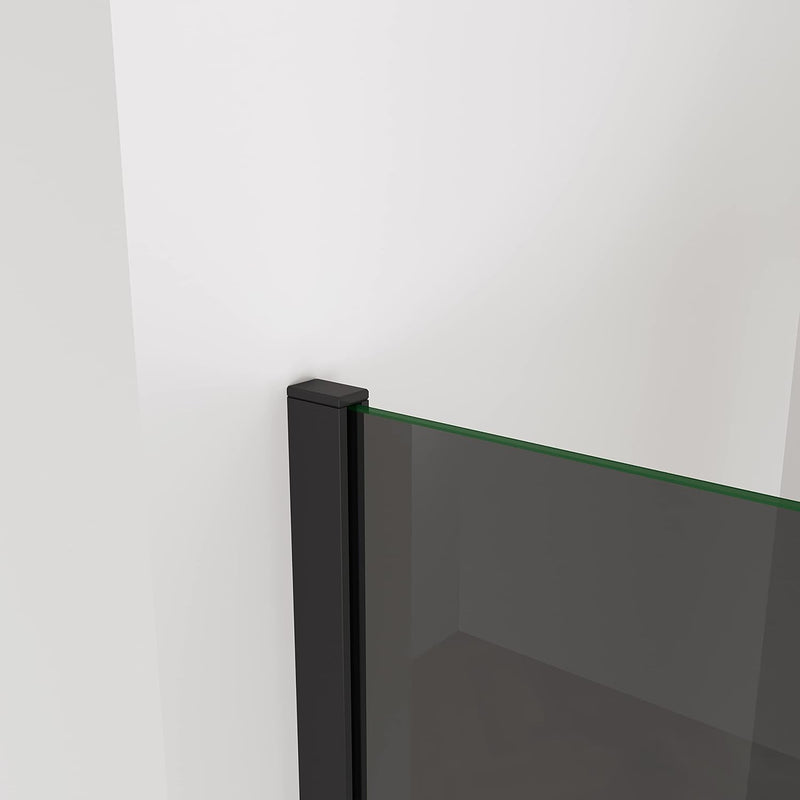 Black framed smoked glass shower panel with Easy Clean coating and modern walk-in design