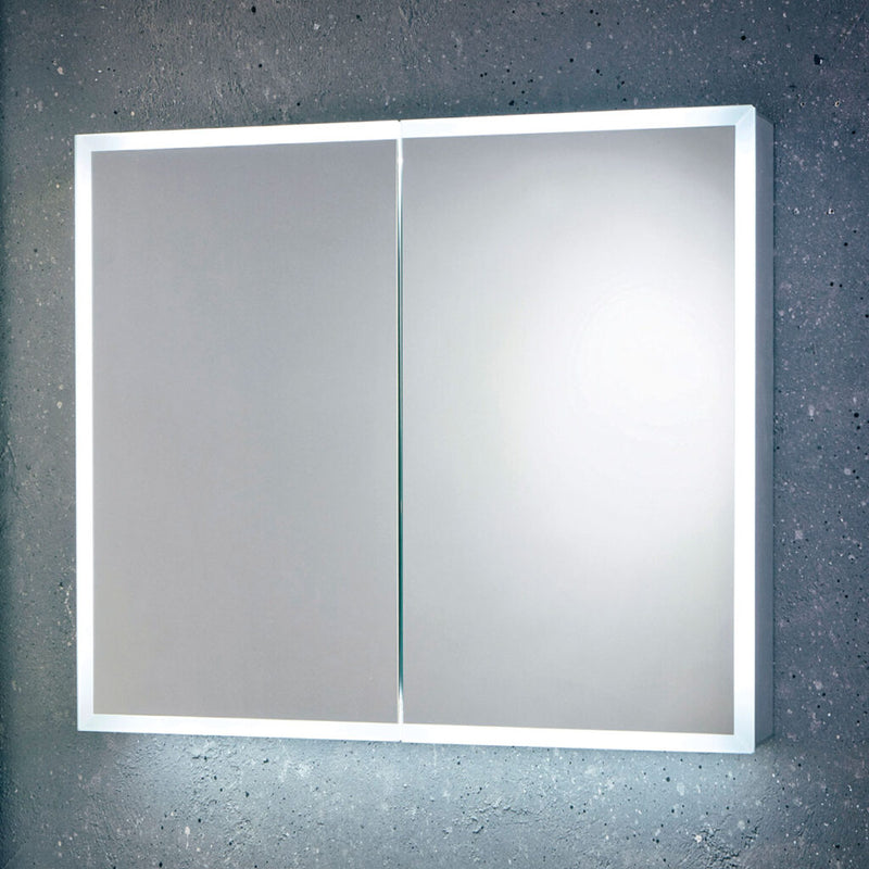 LED mirror cabinet with demister pad & shaver socket – front view of HB Mia LED double‑door mirror cabinet 800 × 700 mm